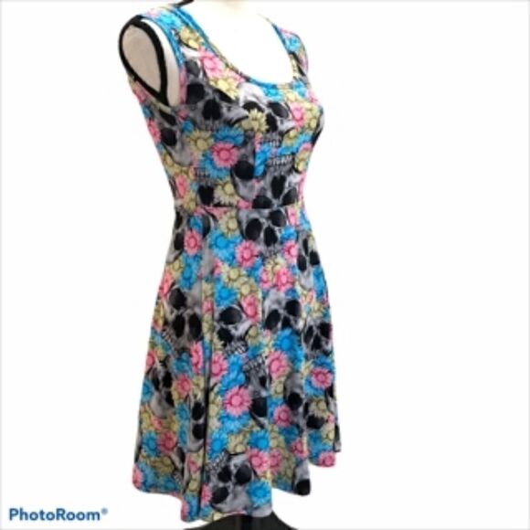 Hot Topic Multi Colored Skater Dress with Skulls. Size S. - Picture 2 of 6